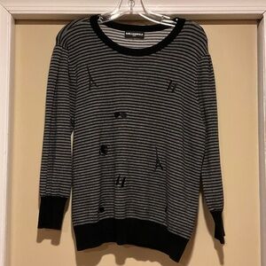 Karl Lagerfeld Women's Black and White/Gray Striped crew neck Sweater